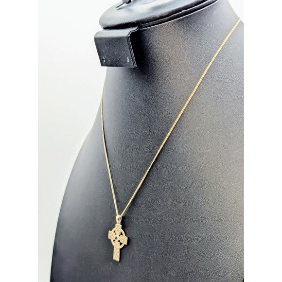 925 Sterling Silver Marcasite Amethyst Celtic Cross Pendant Chain 18" Necklace - Picture 2 of 8